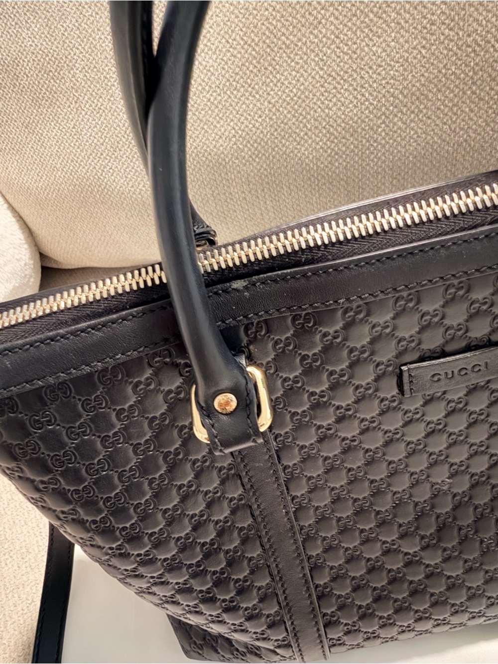 Microguccissima Gucci Black Leather GG Embossed Satchel - Picture 12 of 13